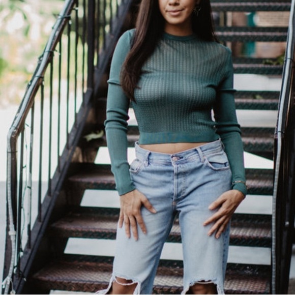 Free People H20 Crew Pullover Top Sweater jaded Green M - Picture 3 of 4